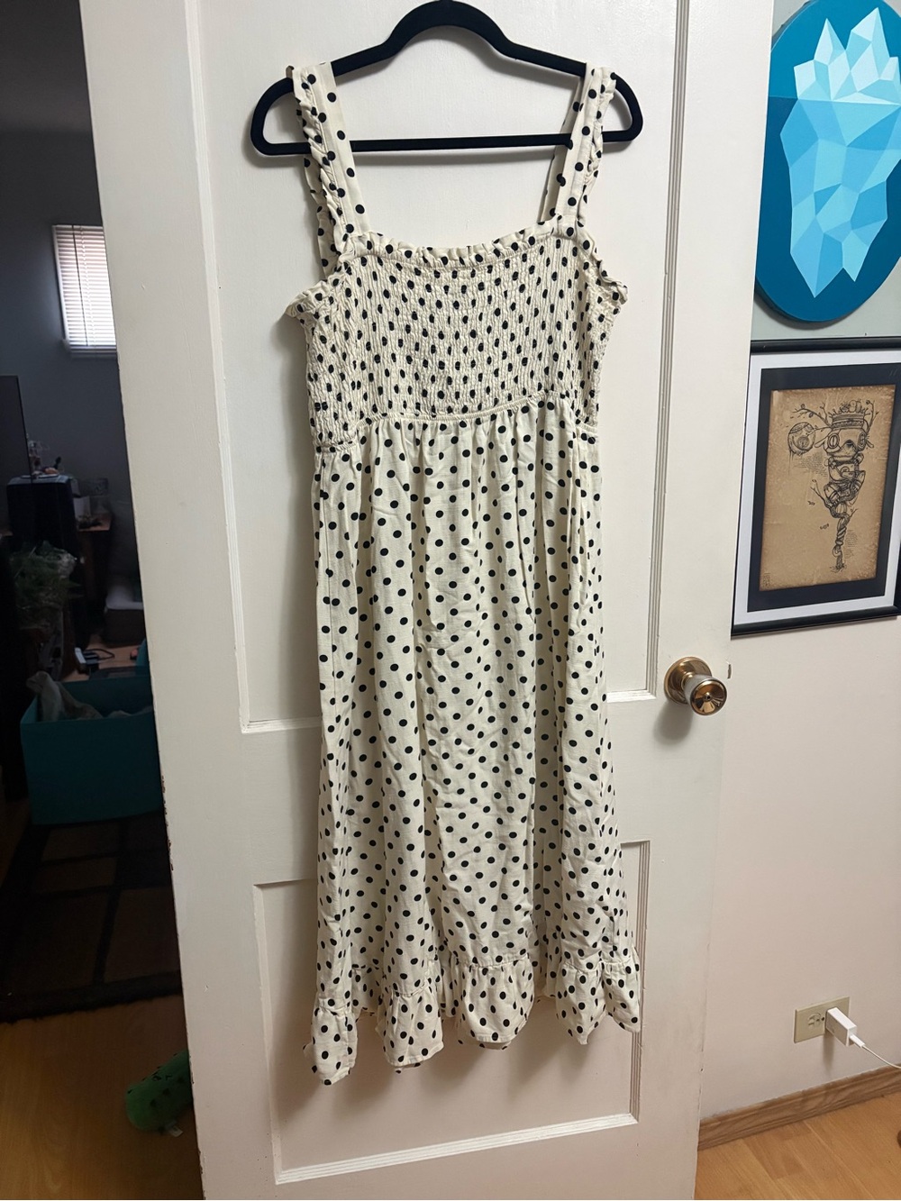 ZARA Cream Polka Dot Smocked Sundress